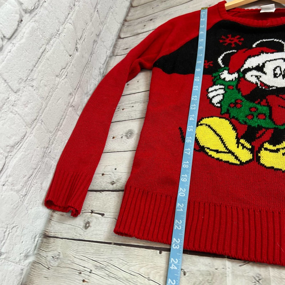 DISNEY Mickey Mouse Wreath Red Christmas sweater M - Picture 4 of 6